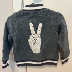 Kids Gray Sherpa Jacket with Peace Sign